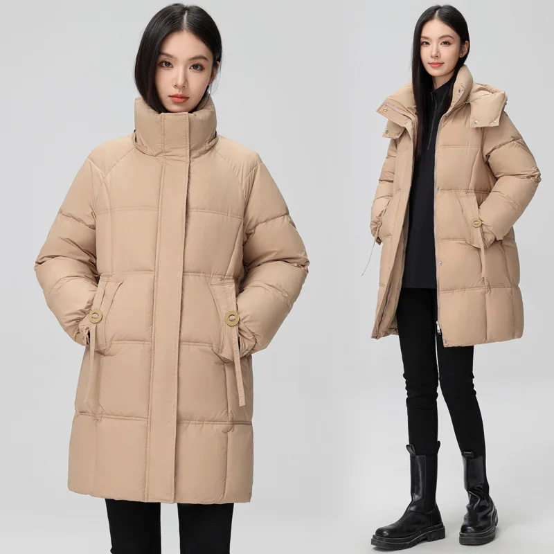 2024 New Winter Women Jacket Mid Long Hooded Parka Cotton Padded Jacket Female Parkas  Loose Casual Warm Outwear Snow Wear Coats