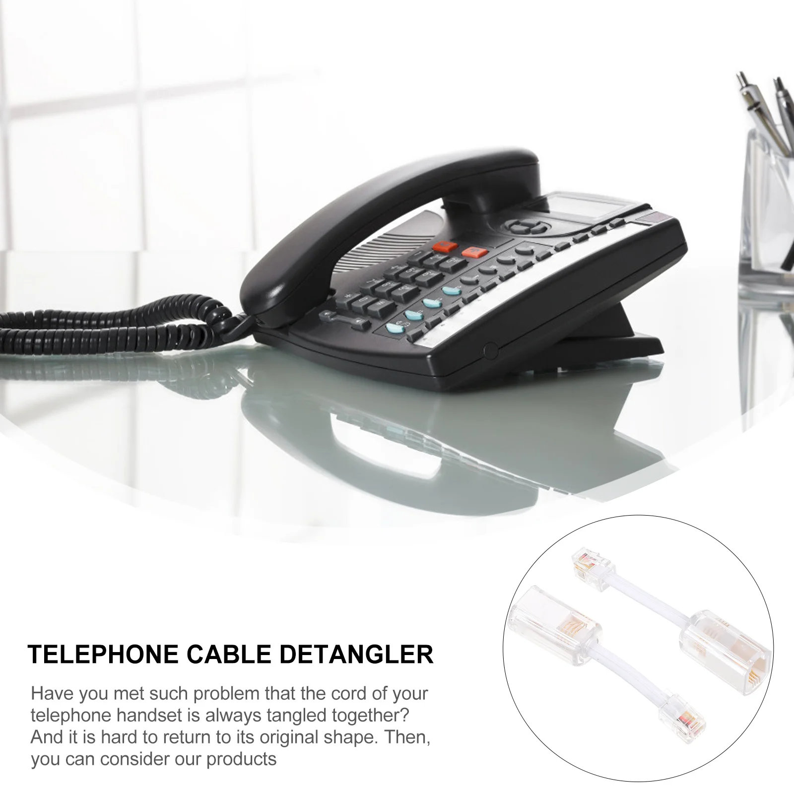 

2Pcs Phone Cord Detangler Rj9 Connector Rotating Anti-Tangle for Telephone Cable Performance Telephone Cable