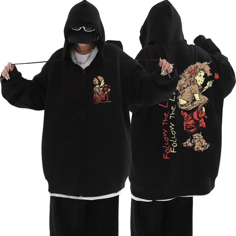 

Rock Band Korn Follow The Leader Walkman Graphic Zipper Hoodie Male Oversized Zip Up Jacket Men's Classic Vintage Gothic Hoodies