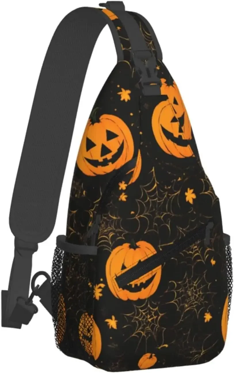Halloween Pumpkin Print Cross Chest Bag Diagonally,Sling Bag,Shoulder Bag For Travel Hiking Work Reusable Multipurpose