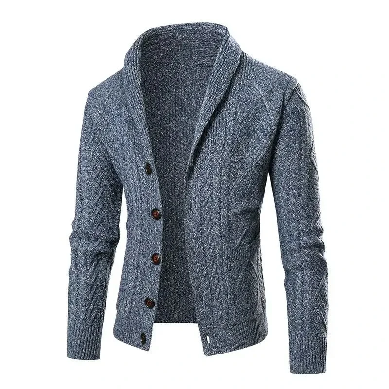 

Europe and America Men's Autumn and Winter New Solid Color Cardigan Coat, Young Man Slim-fit Single-breasted Lapel Knit Cardigan