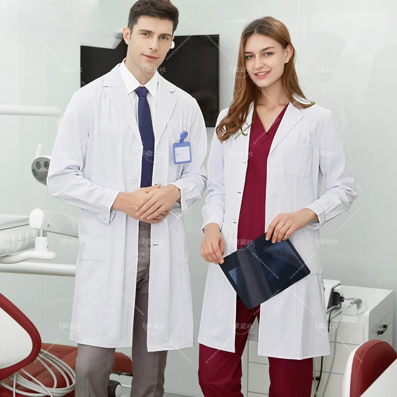 

White Doctor Coats 99%Polyester 1%Conductive wire Antibacterial Anti-static Lab Uniforms Hospital Pharmacy Chemistry Gown