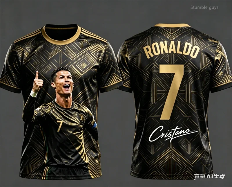 Herren Sommer Übergroßes Ronaldo 7 Fußball Kurzarm-T-Shirt Mode Streetwear Oberteile Kinderkleidung Jungen