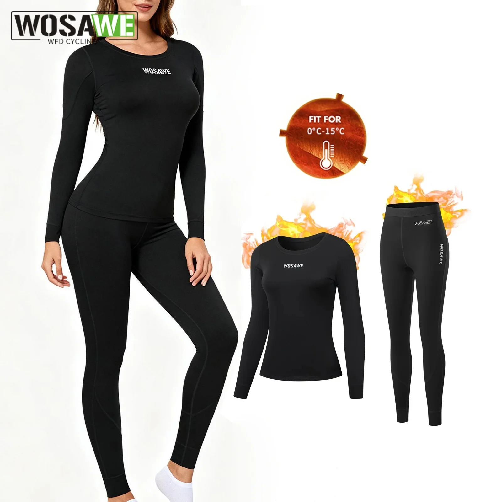 

WOSAWE зимнее нижнее белье для велоспорта, теплая дышащая влагоотводящая одежда для велоспорта, женский комплект базового слоя для велоспорта