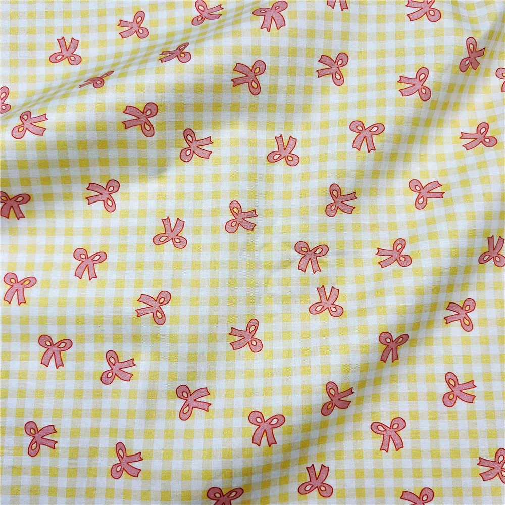 Mini Checkered Bow 100% Cotton Fabric for Kids Clothes mask Home Textile Sewing Quilting DIY Needlework Material