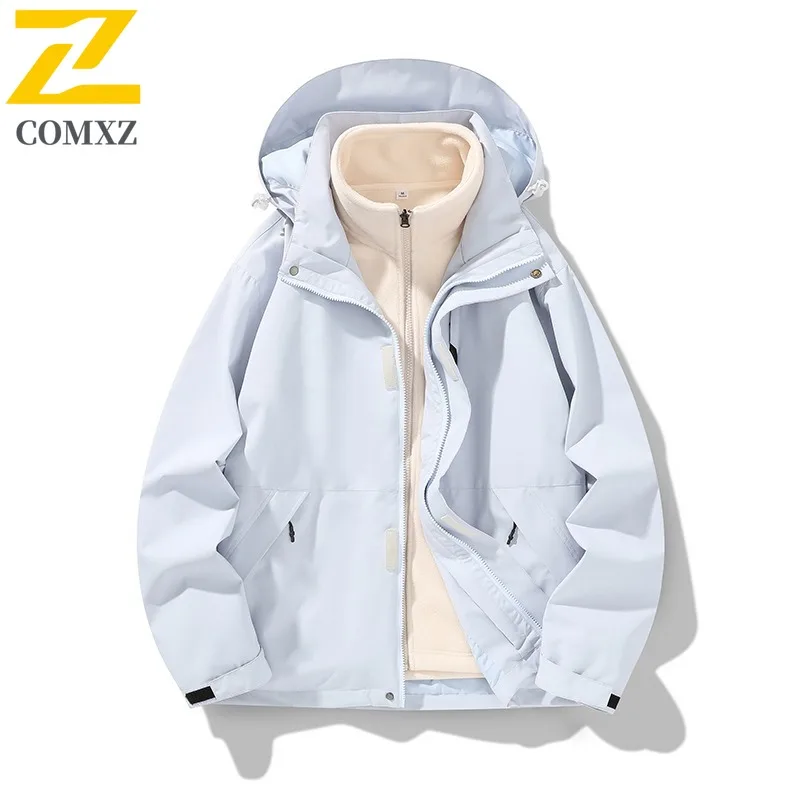 

COMXZ Men's Trench Coat Windproof Loose Detachable Hood Travel Hiking Rainproof Coat Work Breathable Scratch Resistant Outerwear