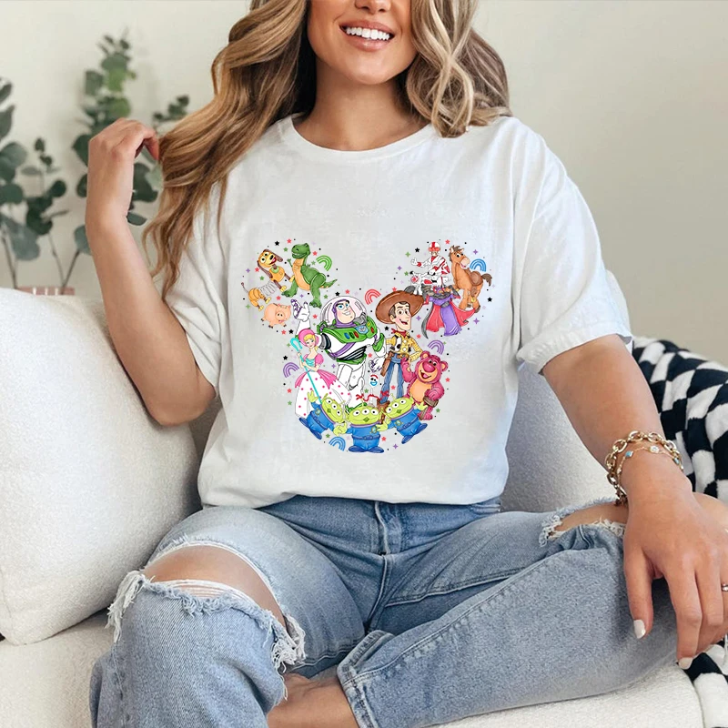 Toy Story Mickey Head Printed Women's T-Shirt Pure Cotton Short Sleeve Casual Top Personalized Women's Clothing