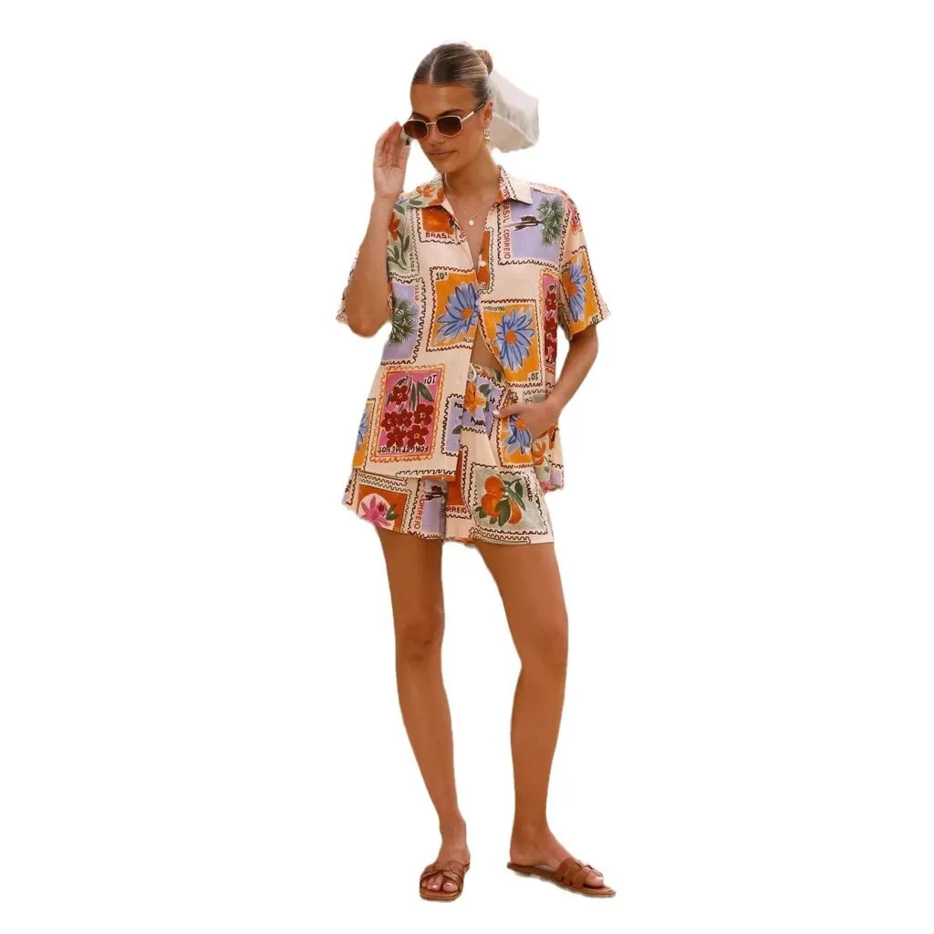 2022 zomer nieuwe vakantiestijl casual shirt en shorts set - 68627