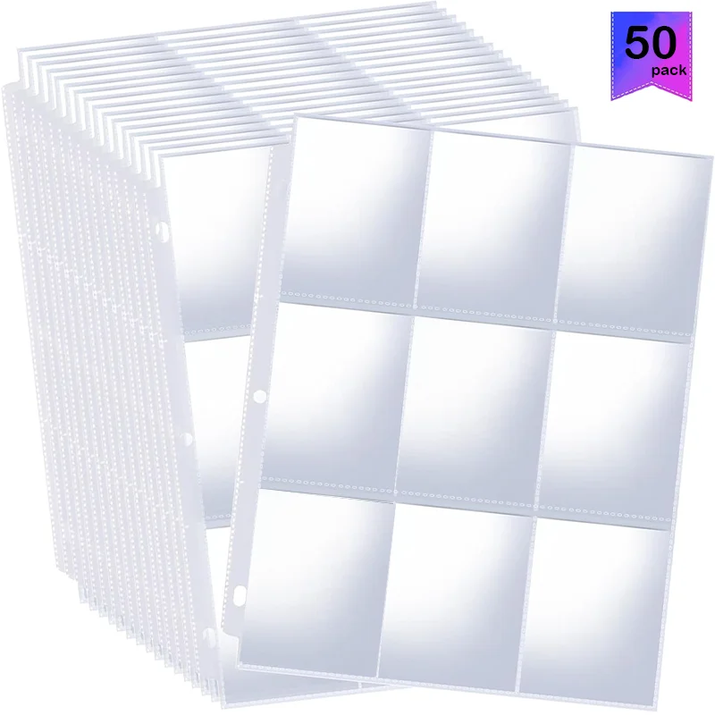 50/100/200/300 Bag Double-Sided 9-Bag Transaction Card Clip Cover Protective Sheet, Suitable for 11 Ring Clip