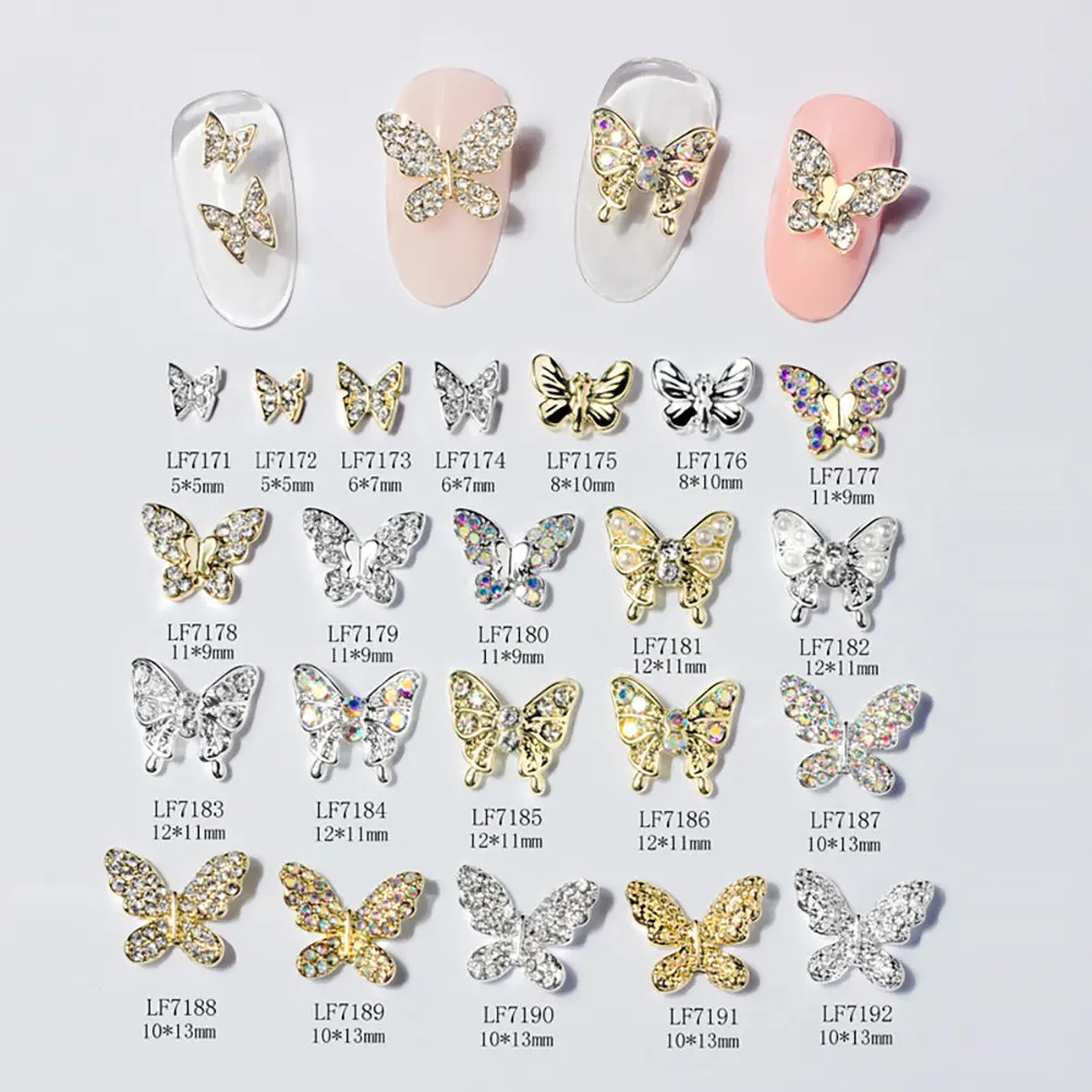 22Pcs Metal Butterfly Nail Charms Shiny 3D Nail Art Decorations DIY Manicure Crystals Rhinestones Manicure Charms