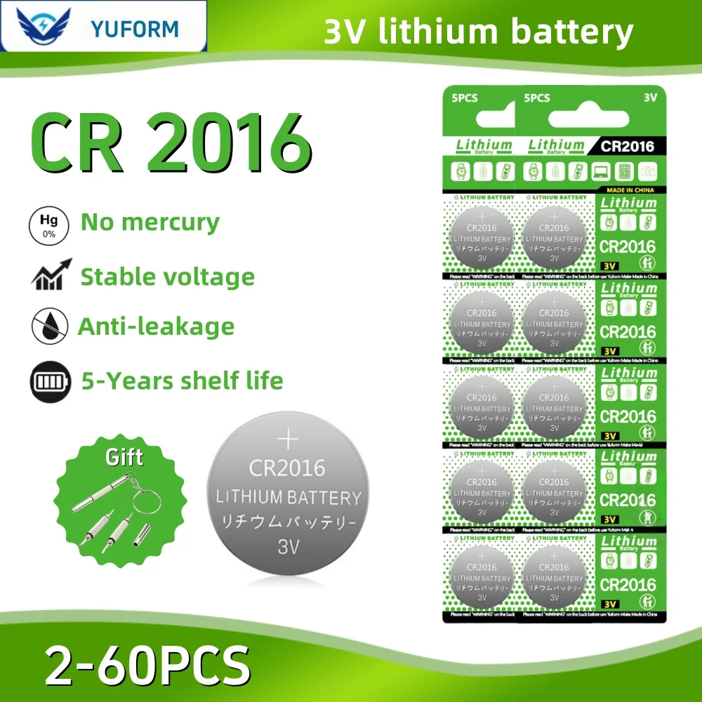 

2-60PCS CR2016 Lithium Button Battery DL2016 BR2016 DL2016 LM2016 3V CR 2016 Coin Cell Watch Batteries for Toys Clock Remote