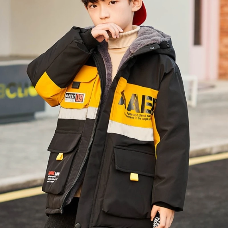 Boys Coat Jacket Cotton Outerwear Windbreak 2023 Furs Thicken Velvet Winter Warm Christmas Gift Children\'s Clothing
