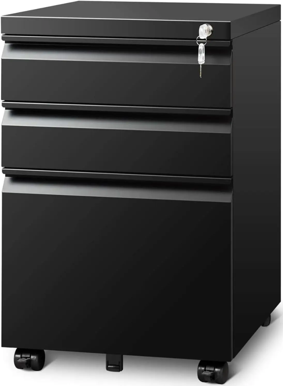

Mobile File Cabinet with Lock, 3 Drawer for Home Office, A4/Letter/Legal, Matte Black