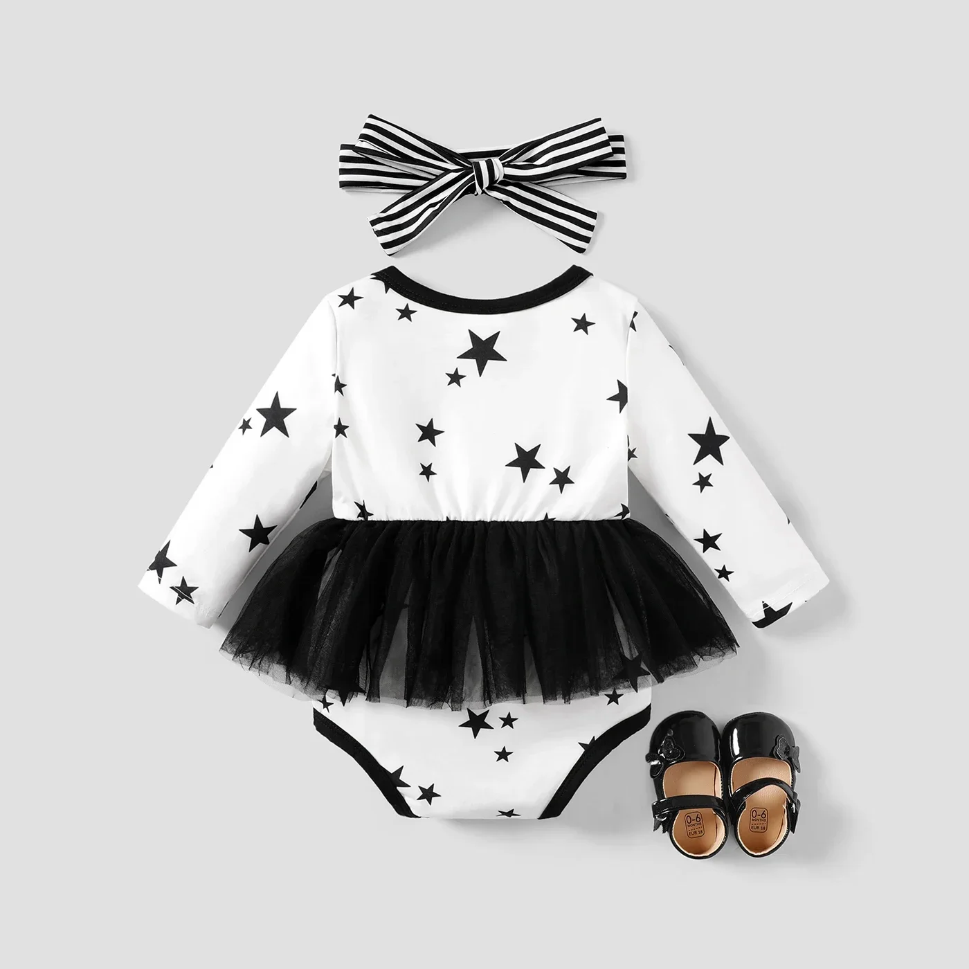 PatPat 2PCS Baby Girl  Sweet Stars Ruffle Edge Romper Set Soft and Comfortable  Perfect for Outings and Daily Wear