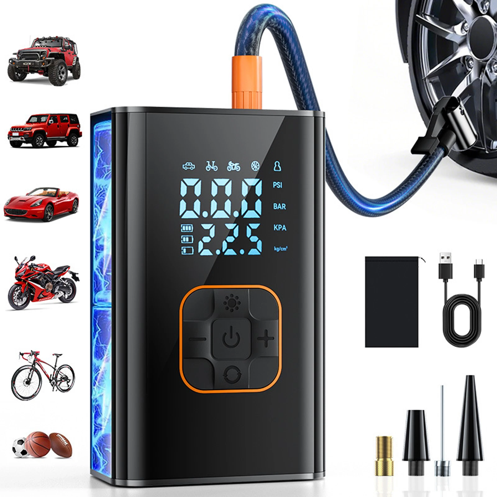 

Cordless Mini Bike Pump with Digital Gauge Electric Bike Tire Pump with Rechargeable Battery for Motorcycle Bicycle Car Ball