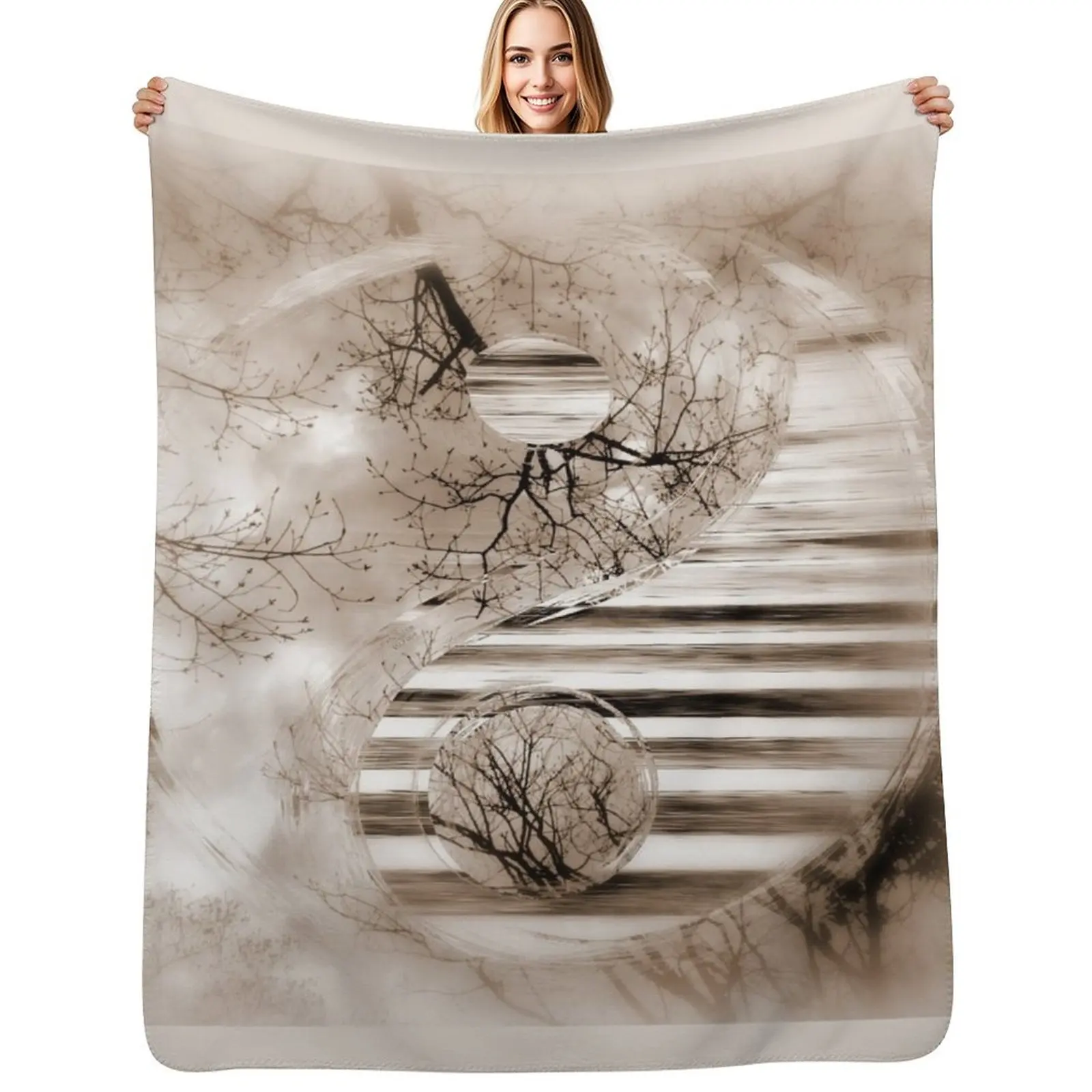 Copie de Yin Yang Softness and Transparency in Black and White Throw Blanket Camping Single Softest Blankets