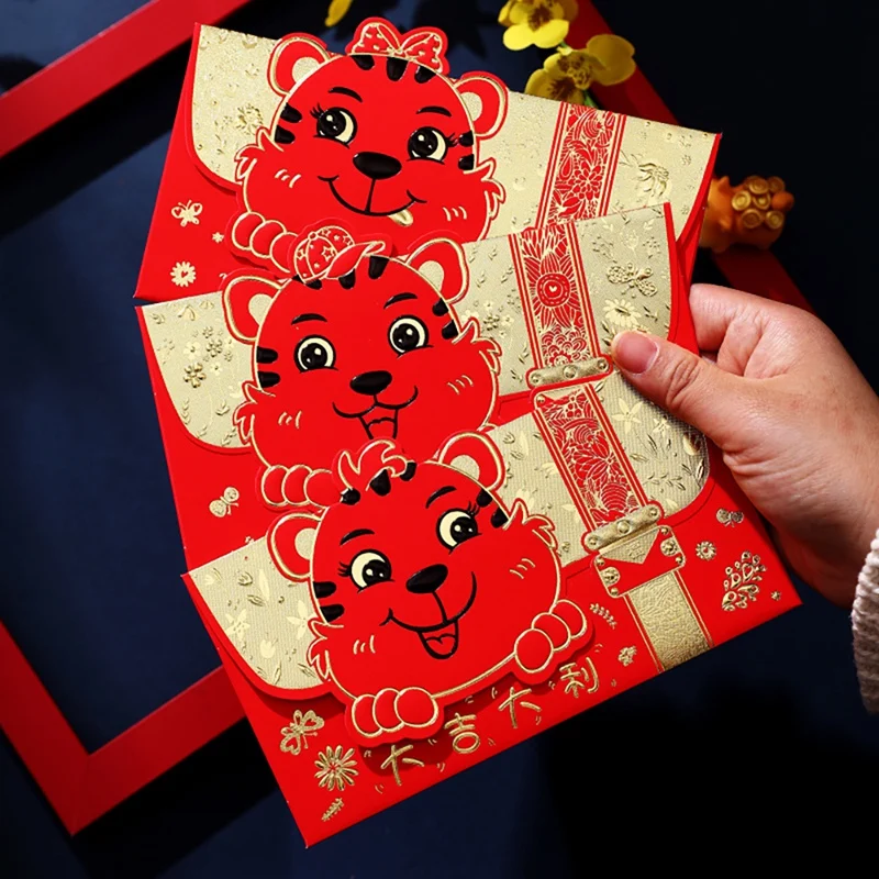 6 Pcs Chinese Red Envelopes, Year Of The Tiger Red Envelopes Lucky Money Packets For Spring Festival Birthday Supplies