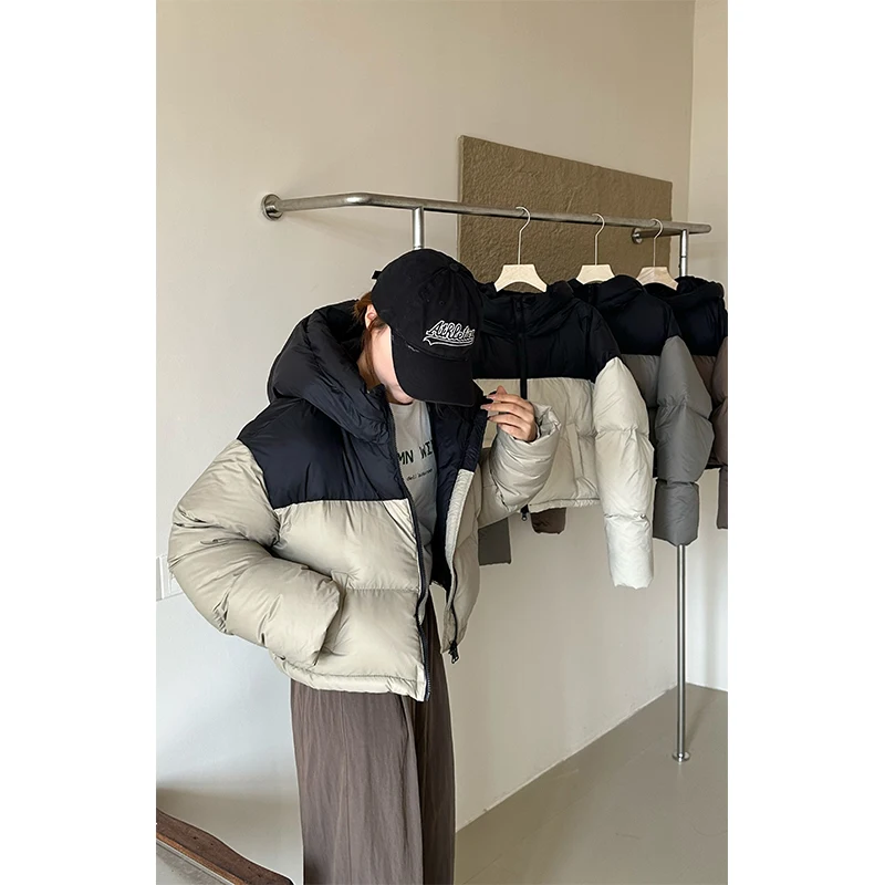 MEXZT parka corto con cappuccio donna Streetwear Patchwork piumini corti piumino spesso coreano piumino invernale imbottito in cotone