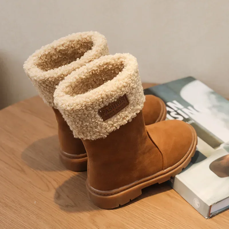 Boys Girls Autumn Winter Suede Lined Casual Long Boots Kids Non-slip Soft Sole Snow Boots Baby Casual Warm Outdoor Cotton Boots