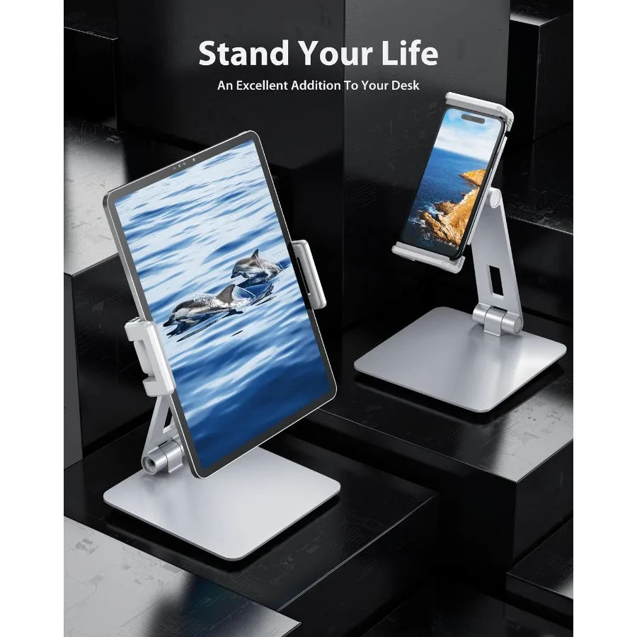 マクソナー タブレットスタンド デスク用 360度調整可能 アルミ合金製 回転式 iPad 充電対応 タブレットホルダー iPad Pro Air Mini対応 ベッド用