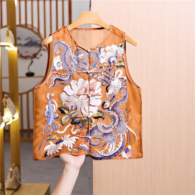 High-End Frühling Sommer Seide Organza Weste Top chinesischen Stil Retro Stickerei Schmetterling Blumen elegante Dame Weste weibliche S-XXL