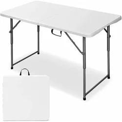 DD Mesas dobráveis de plástico portátil, mesa de acampamento, interior e exterior, branco, 48 