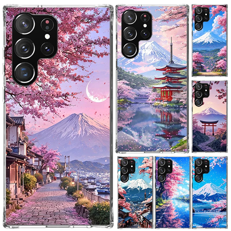 Japanese Cherry Mount Fuji Phone Case for Samsung Galaxy S26 S24 S23 Ultra S25 Edge S22 S21 Plus S20 FE + Soft Print Shell Funda
