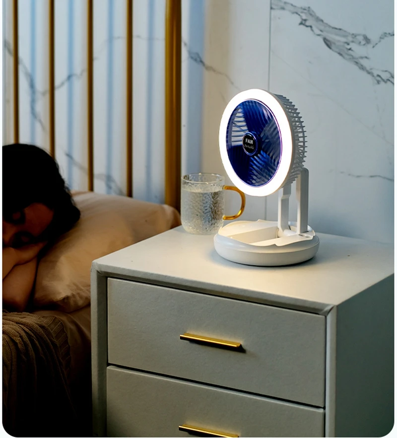 Ventilateur électrique multifonctionnel, Portable, Rechargeable par USB, pliable, télescopique, à lumière Led, pour le bureau ou la maison, 4 vitesses