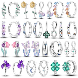 925 Sterling Silver Colored Zirconium Stars Hoop Earrings For Women Jewelry Anniversary WeddingMaking Jewelry Gift
