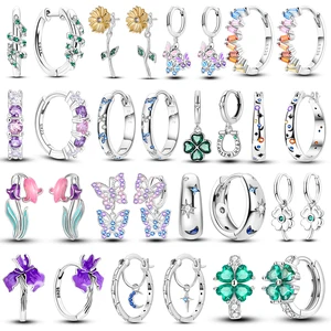 925 Sterling Silver Colored Zirconium Stars Hoop Earrings For Women Jewelry Anniversary WeddingMaking Jewelry Gift