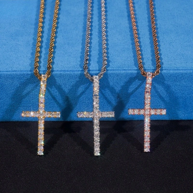 

Hot Sale Pass Diamond Tester 18k Gold Plated 925 Sterling Silver HipHop Moissanite Cross Pendant