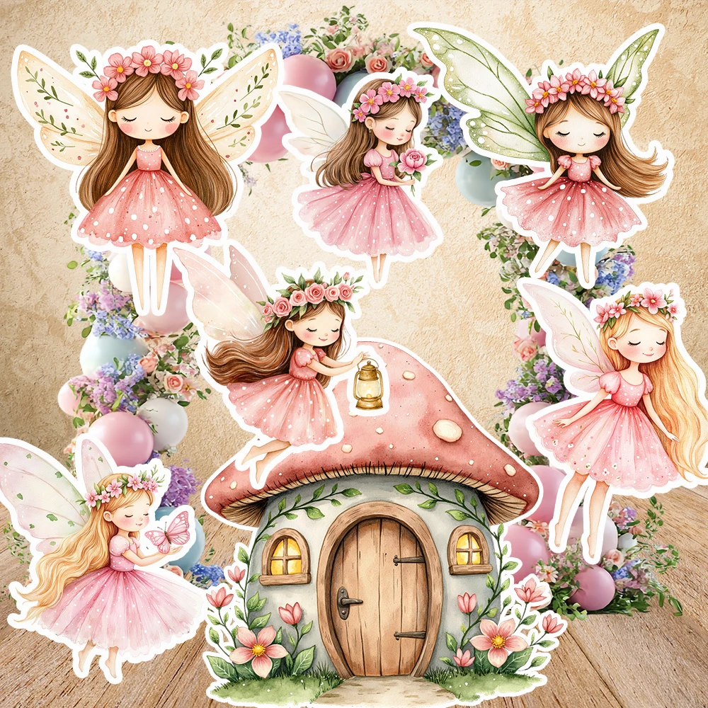 

Watercolor Pink Fairy Cutouts Magical Garden Flower Mushroom House Foam Board Girls Cardboard Photo Prop Birthday Party Decor