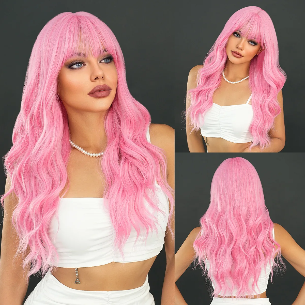 Long Curly Pink Red Synthetic Wig Middle Part Of The Natural Lolita Wig For Women's Daily Cosplay Heat Resistant Big Wave Wig