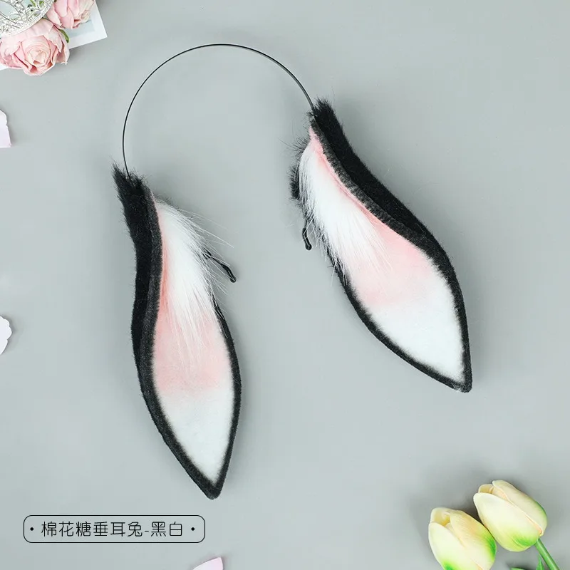 애니메이션 카와이 로리타 소녀 만화 사탕 떨어지는 귀 토끼 머리띠 동물 귀여운 토끼 플러시 귀 모자를 쓰고 있죠 헤어 후프 코스프레