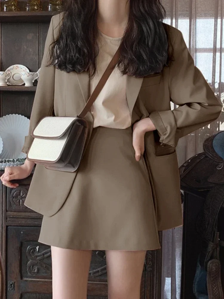 Spring Korean Fashion Women\'s Pink Small Jacket Female Loose Suit New Small Blazer Skirt Two Peice Sets Women Blazer Mujer Dress