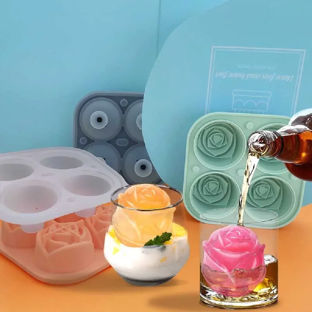 Newest Styles 4-Hole Rose Ice Tray Silicone Mold DIY Creative Peach Ice Ball Ice Cube Mousse Cake Ice Box Bake Silicone Tool