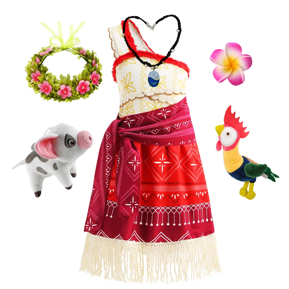 

Moana Dress Girls Cosplay Ocean Adventure Role Play Costume One Shoulder Princess Kids Halloween Fancy Clothes Outfit