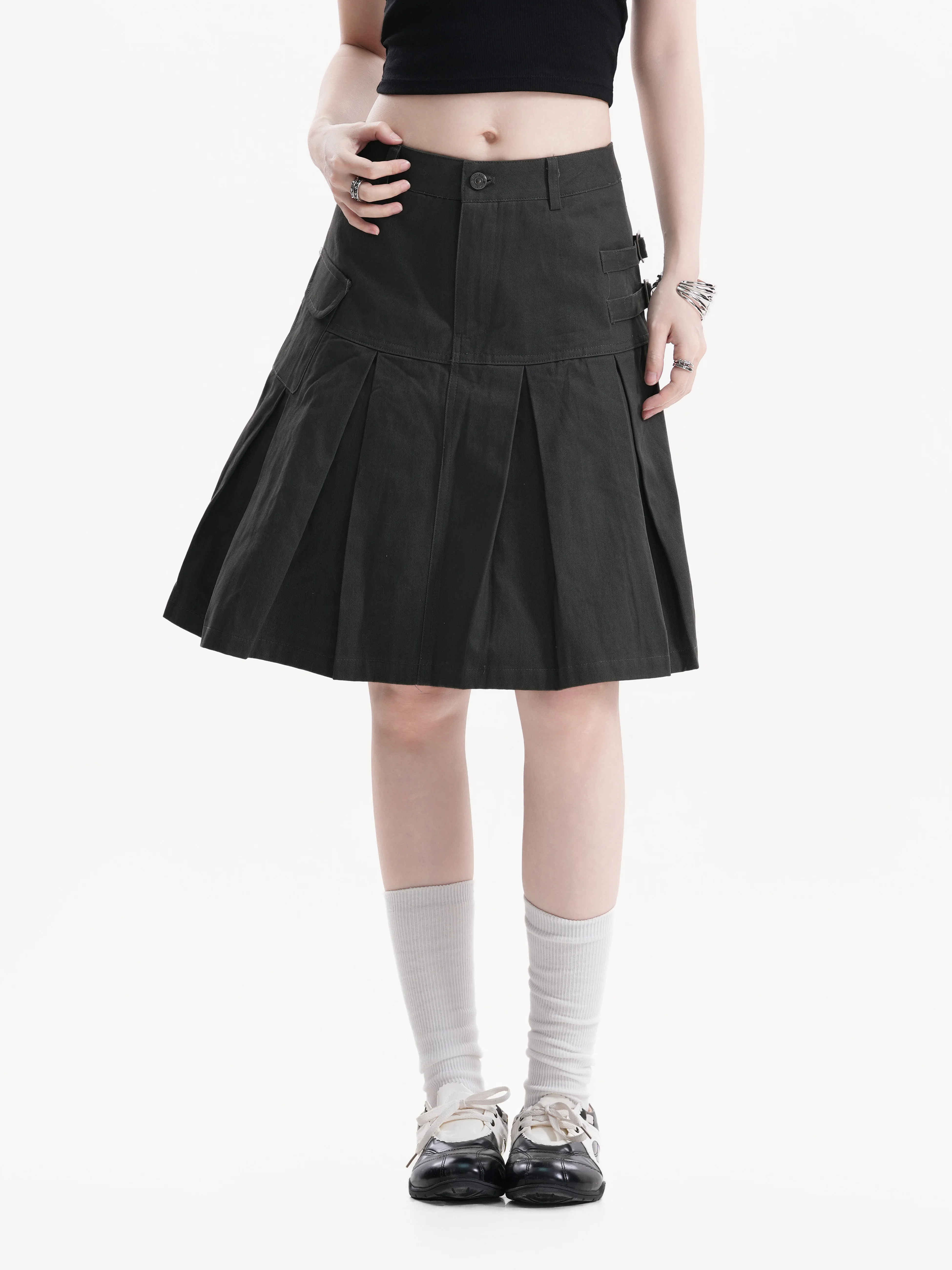 Korean College Style High Waist Pleated Short Skirt Women's Sweet Spicy A-Line Slimming Half Skirt Ins Cotton Casual Skirt