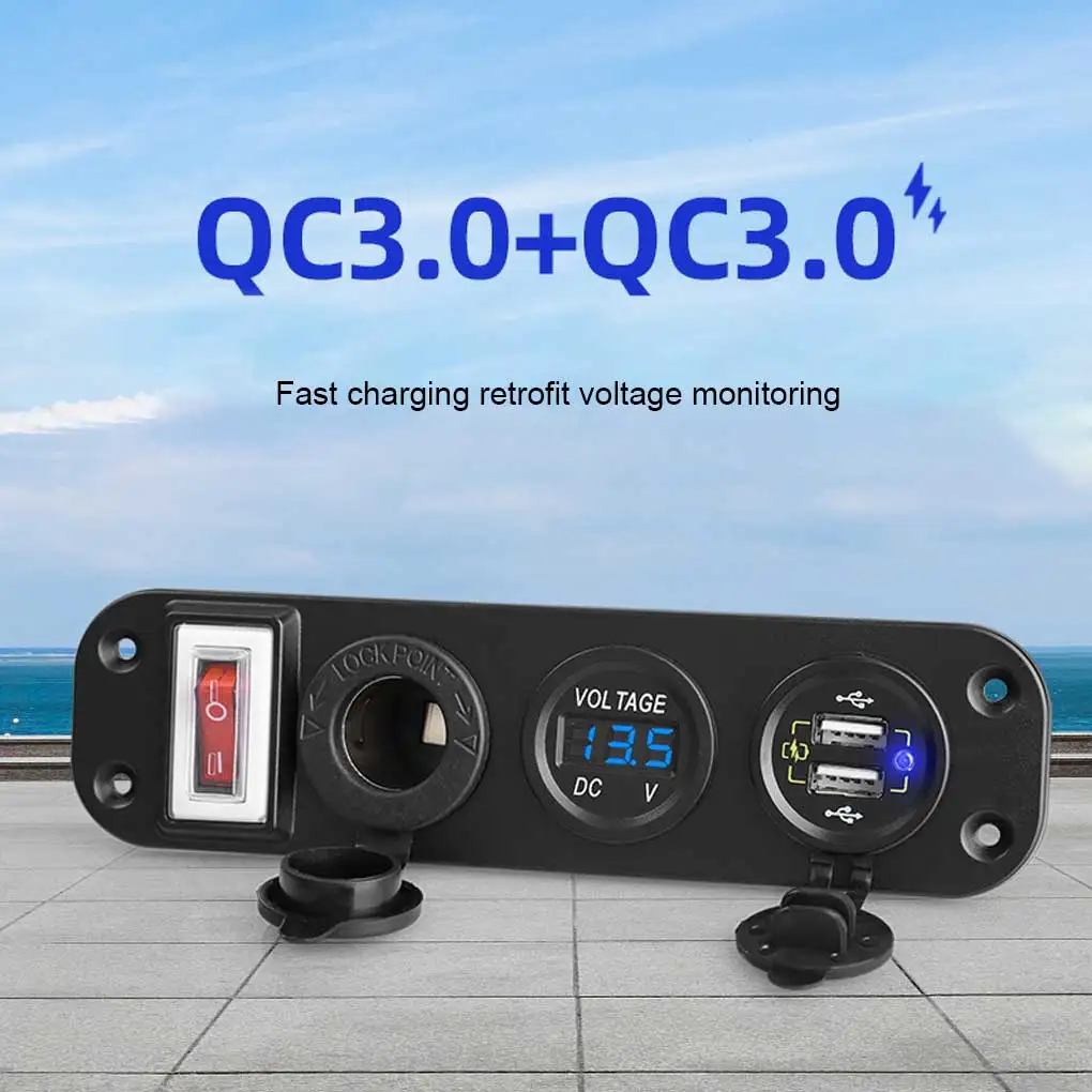 5V 2.1A +2.1A Double USB Car Charger 12V 24V LED Display Digital Voltmeter Cigarette Lighter Power Outlet Toggle Switch Panel