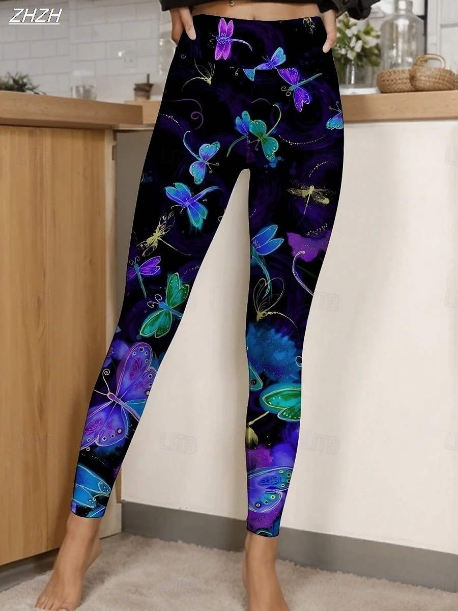Women's Leggings Butterfly Printed Outdoor Trousers Pants Polyester Spandex Stretch Elastic Waist,Control Fall Winter Streetwear