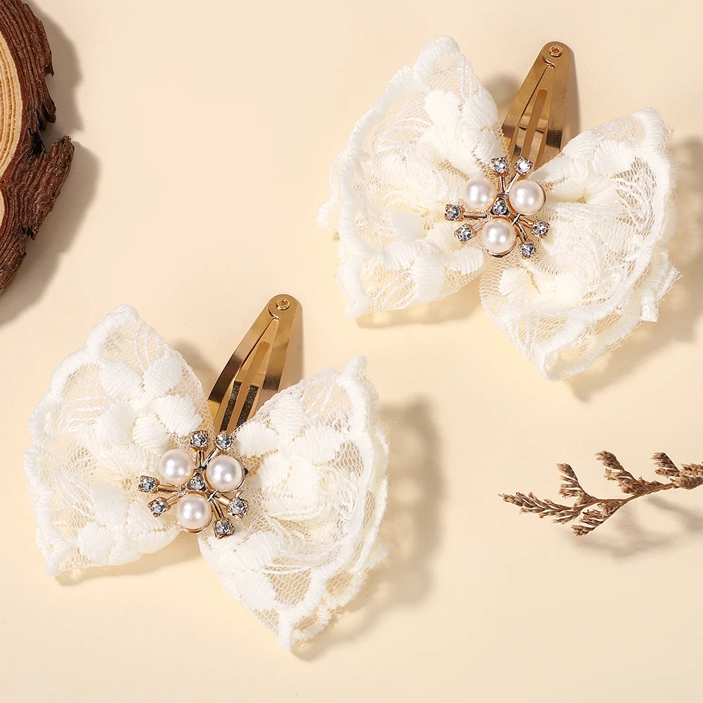 2/4cps أنيقة الرجعية شريطة من الدانتيل Bowknot دبوس الشعر للنساء الفتيات مشبك شعر الموضة إكسسوارات الشعر الحلو الأميرة الشريط BB Cli