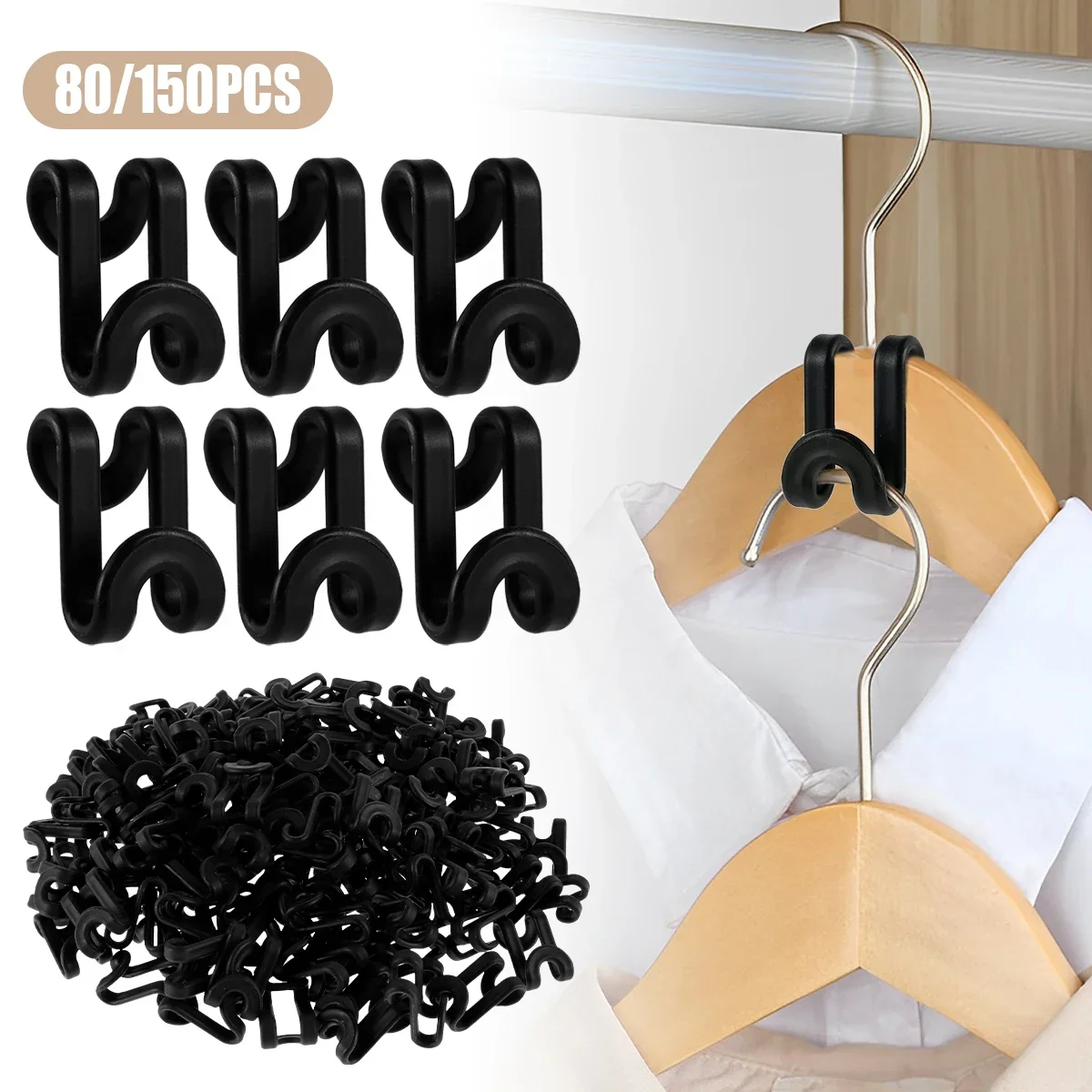 80/150Pcs Mini Clothes Hanger S-Shaped Closet Connector Hooks Space Saving PP Plastic Cascading Wardrobe Coat Organizer Hooks