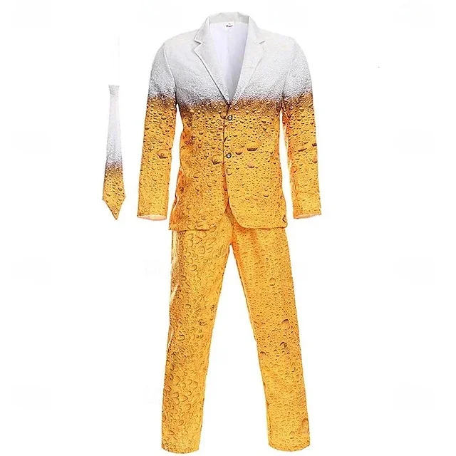 

Halloween Performance Costume Beer Suit Stage Play Dress Long Sleeve Long Pants Satin Fabric Cosplay Party Outfit Men's Set