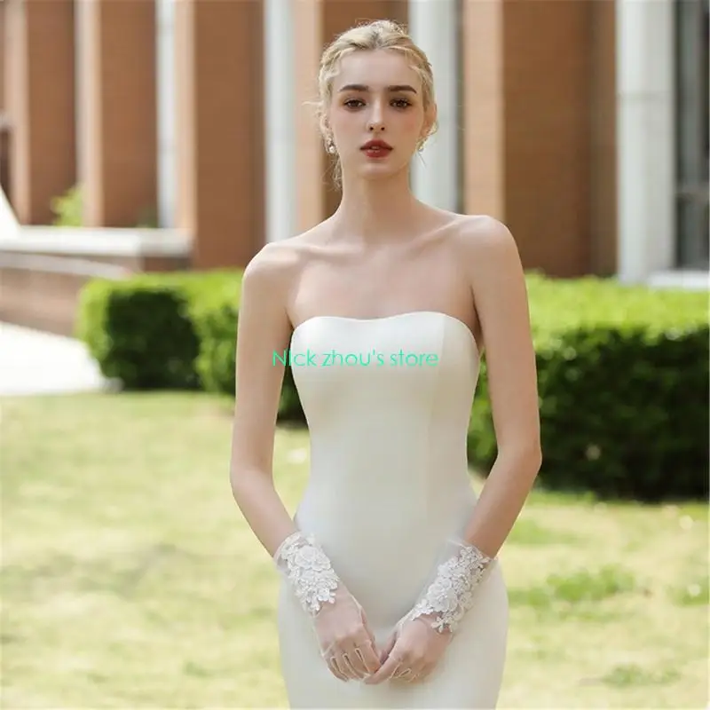 E15E قفازات زفاف شبكية متينة من الدانتيل، ملابس ناعمة لحفلات التصوير الفوتوغرافي وإكسسوارات يد العروس