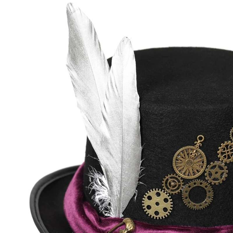 Felt Steampunk Top Hat for Adult with Gears Vintage Victorian Steampunk Costume Hat Women Men Halloween Party Props