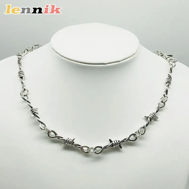 LENNIK Jewelry, Thorn Hip-hop Gothic Punk Style Barbed Wire Chain Necklace, Unisex, Unique Design, Fashionable Accessory