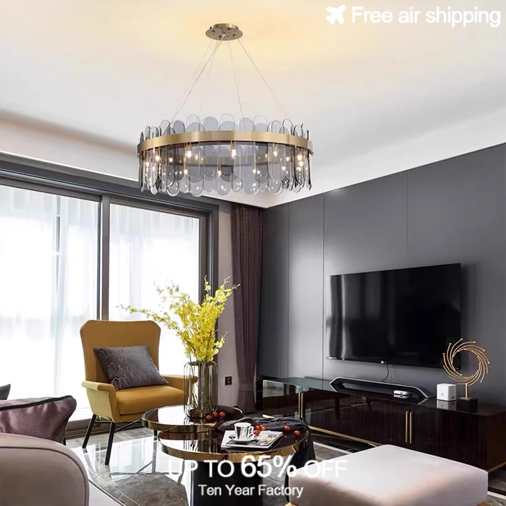 

Smoke Grey Glass Nordic Modern Pendant Lamp Hanging Chandelier Light for Living Room Bedroom Dining Room Ceiling Light