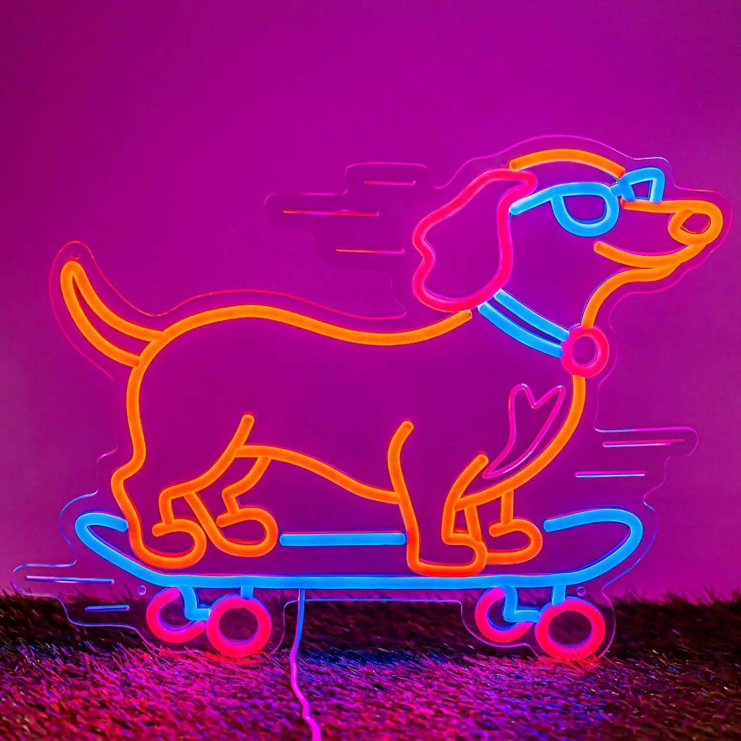 

Dachshund Skateboarding Neon Sign Dog USB Dimmable LED Lights for Bar Tiki Living Room Shop Party Room Decor Birthday Gifts