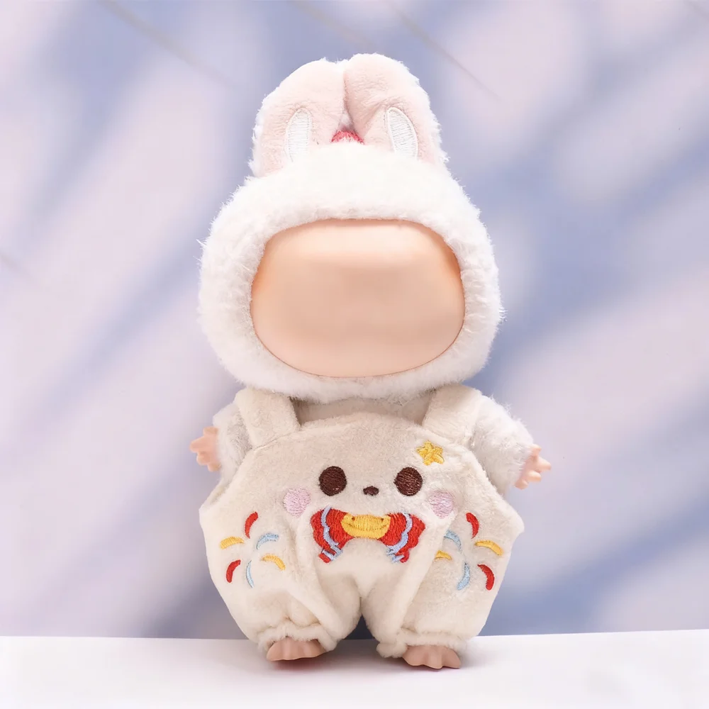 Vestiti per bambole carini per accessori di abbigliamento Labubu da 17 cm con cappello da Babbo Natale seduti costumi da festa decorazioni ciondolo di lusso fai da te