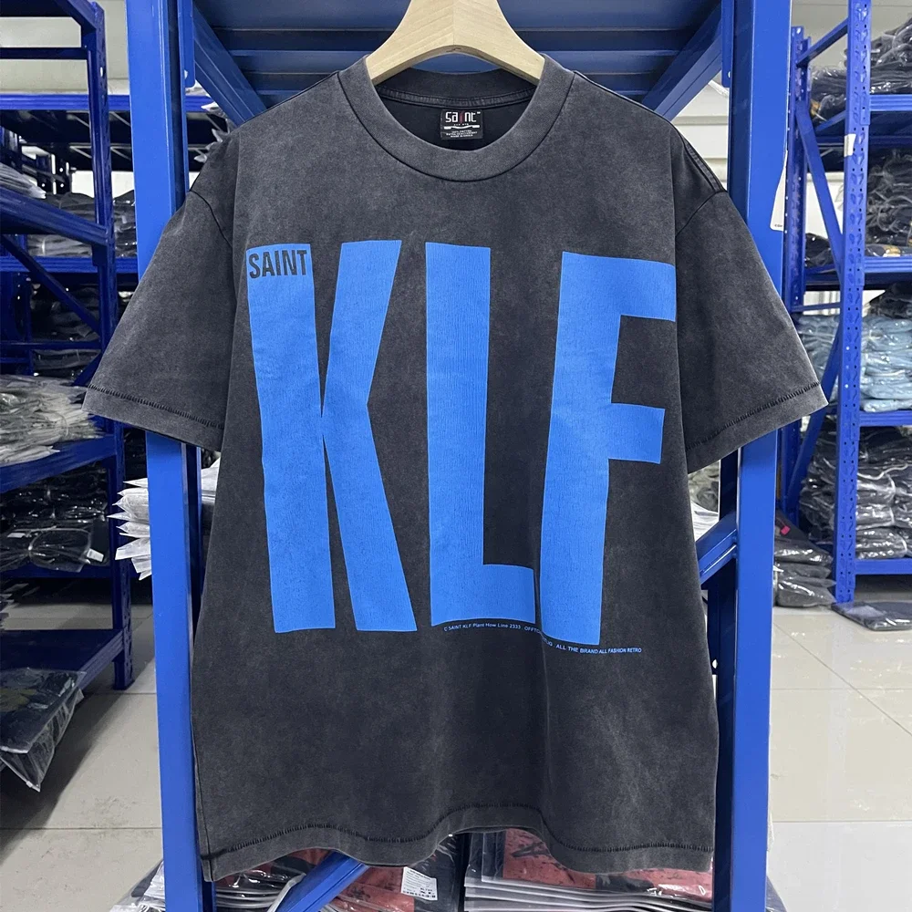 Blue Washed Printing Saint T Shirt Men Women Best Quality T-shirt Summer Style Top Tees